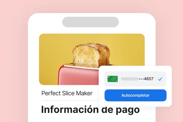 En la pantalla de información de pago de un sitio de venta minorista, Chrome ofrece la opción de autocompletar los campos con la información de pago guardada.